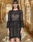Hand Beaded Lace Dress with 3/4 Sleeves