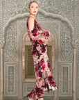 Floral Print Velvet Velour Wrap Skirt