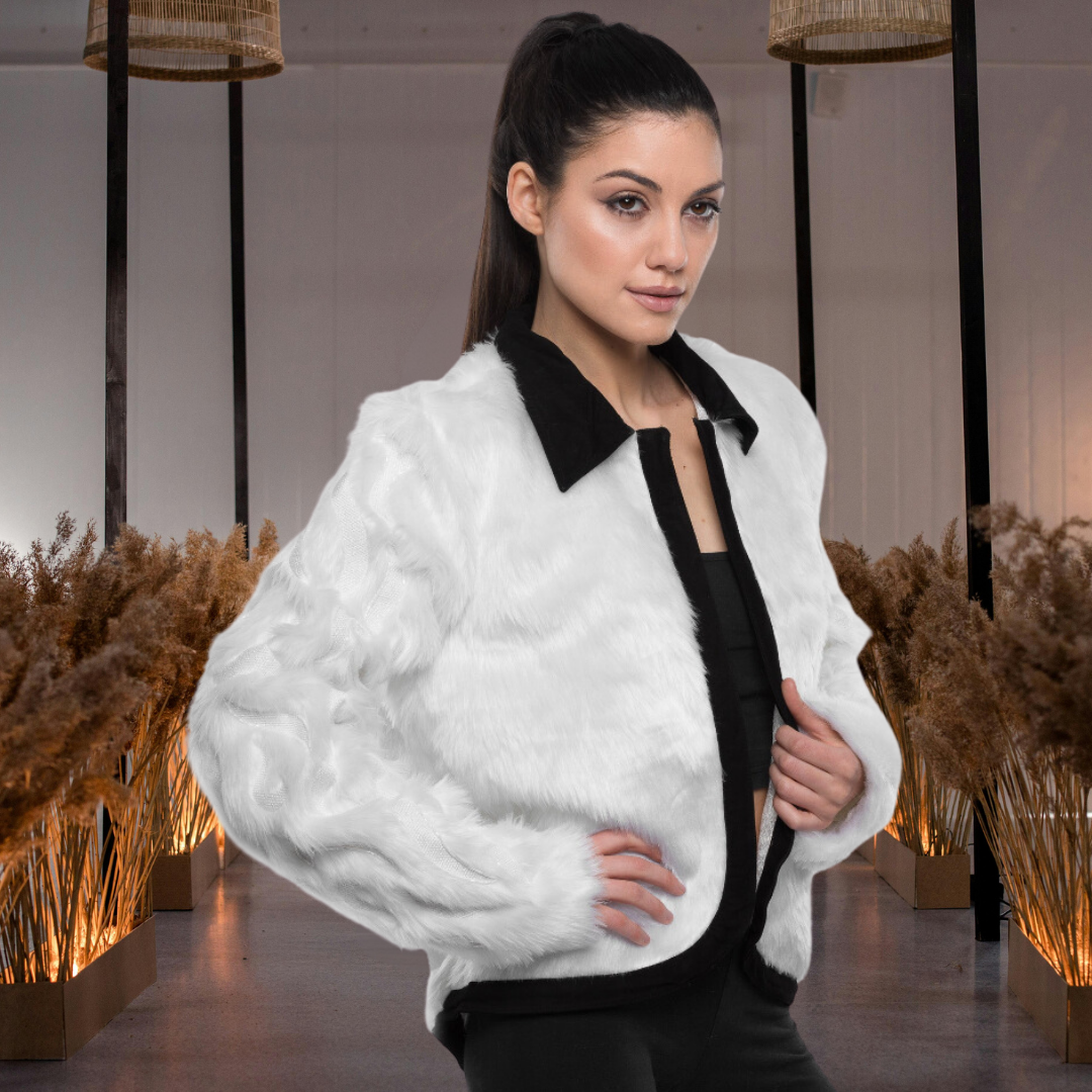 Faux Fur Jacket with Hand Beaded Sleeves
