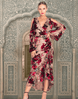 Floral Print Velvet Velour Wrap Skirt