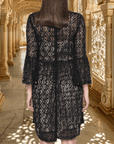 Hand Beaded Lace Dress with 3/4 Sleeves