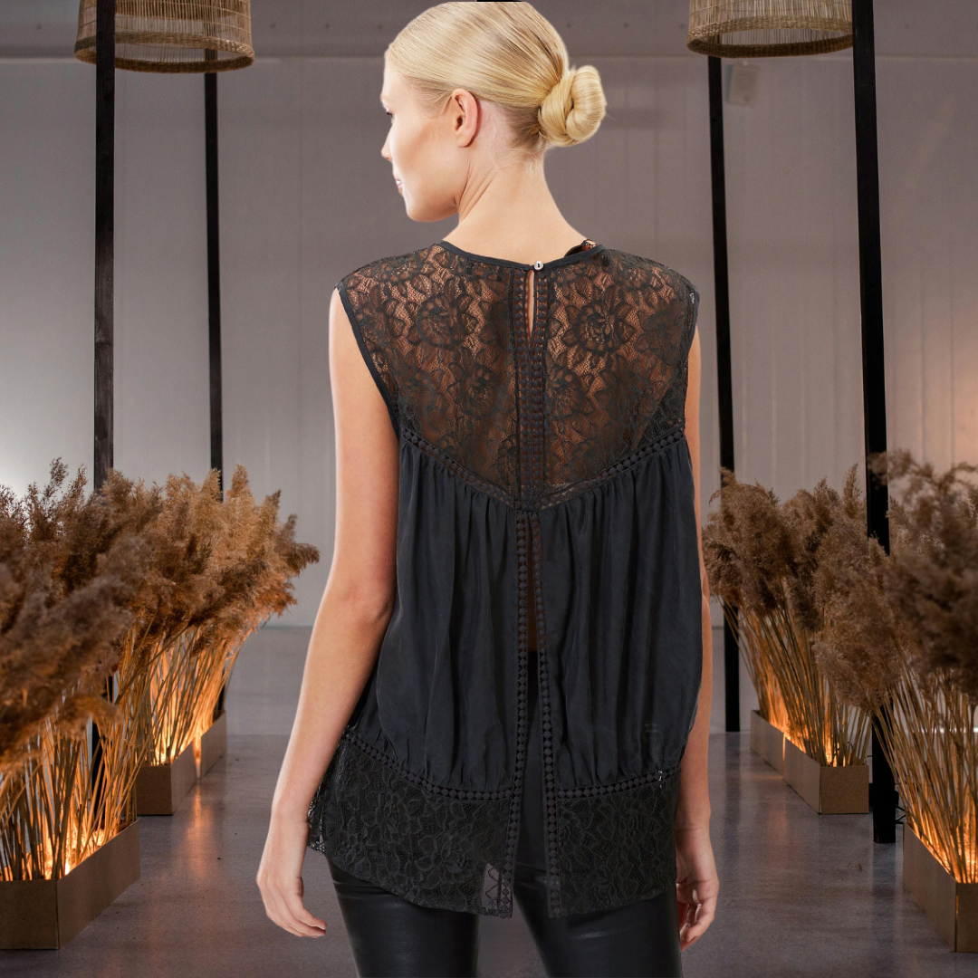 Sand Washed Silk Top &amp; Lace Detail