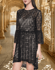 Hand Beaded Lace Dress with 3/4 Sleeves
