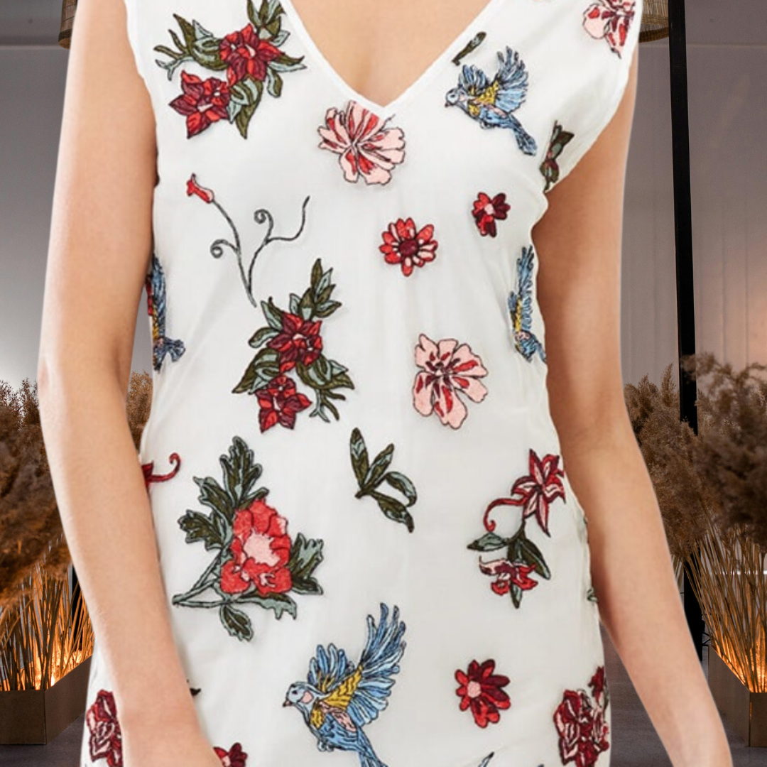 Floral Embroidered Dress on Mesh