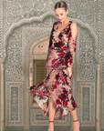 Floral Print Velvet Velour Wrap Skirt