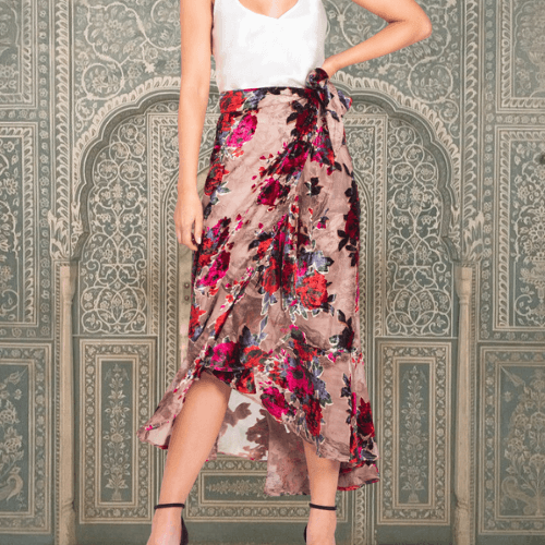 Velvet Wrap Skirt – Elegant Floral Print Luxurious Fabric – Siyona
