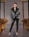 Faux Fur Jacket with Hand Beaded Sleeves