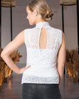 Leopard Luxe : High Neck Beaded Sleeveless Lace Top