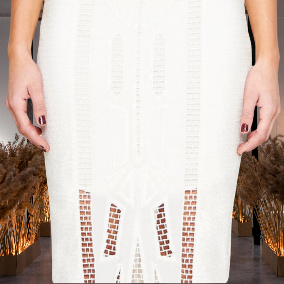 Embroidered Skirt with Art Deco Design and Beaded Detailing