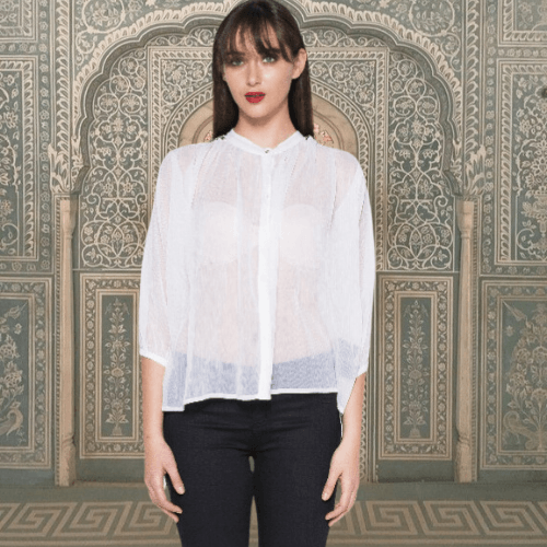 Leaf Embroidered Sheer Top