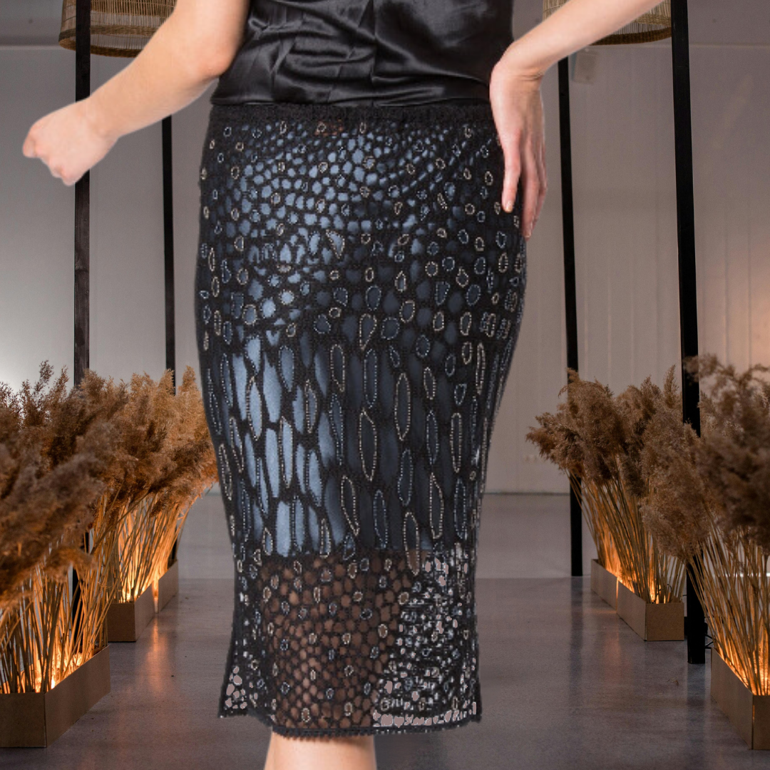 Hand-Beaded Leopard Print Pencil Skirt