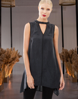 Sleeveless Sand Washed Silk Top with Modern Batwing Details