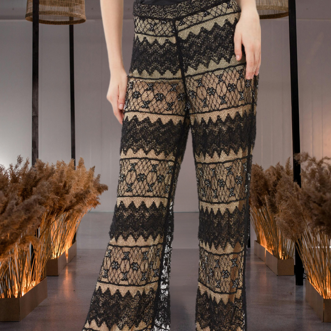 Hand-Beaded Lace Pants