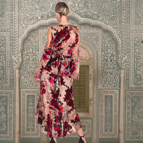 Floral Print Velvet Velour Wrap Skirt