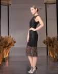 Mesh Panel Embroidered Dress with Removable Lining Slip