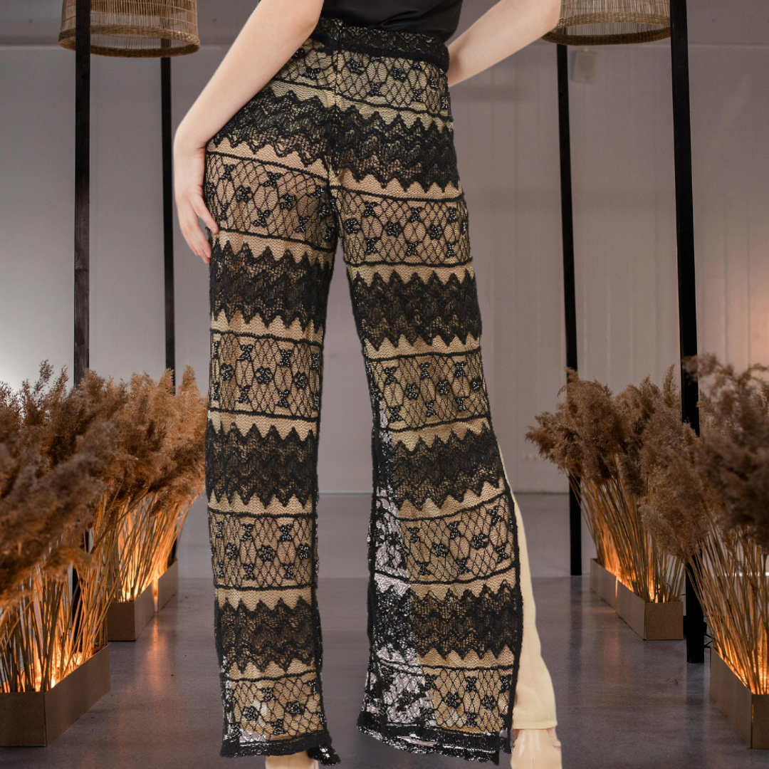 Hand-Beaded Lace Pants