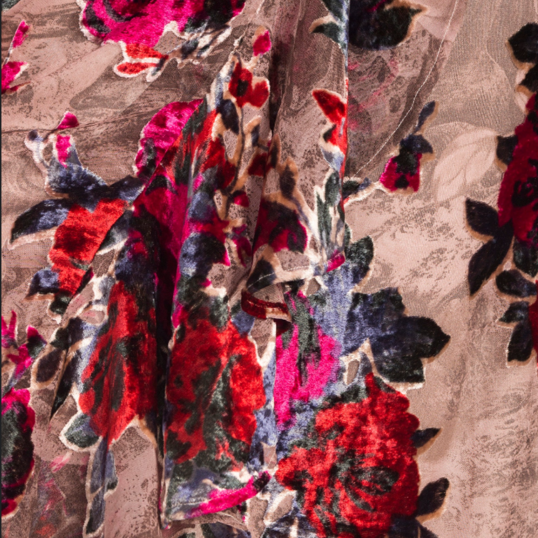 Floral Print Velvet Velour Wrap Skirt