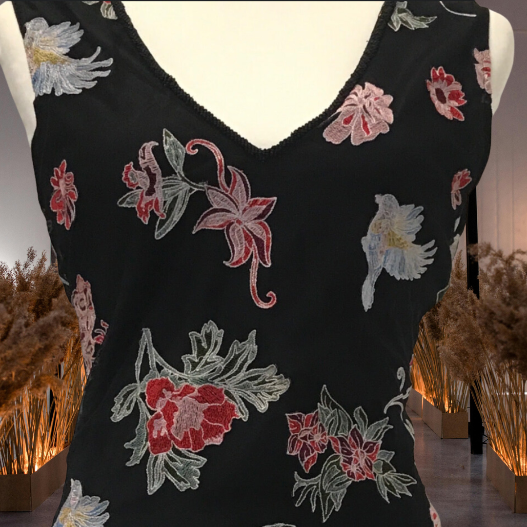 The Mid-Length Floral Embroidered Dress on Mesh