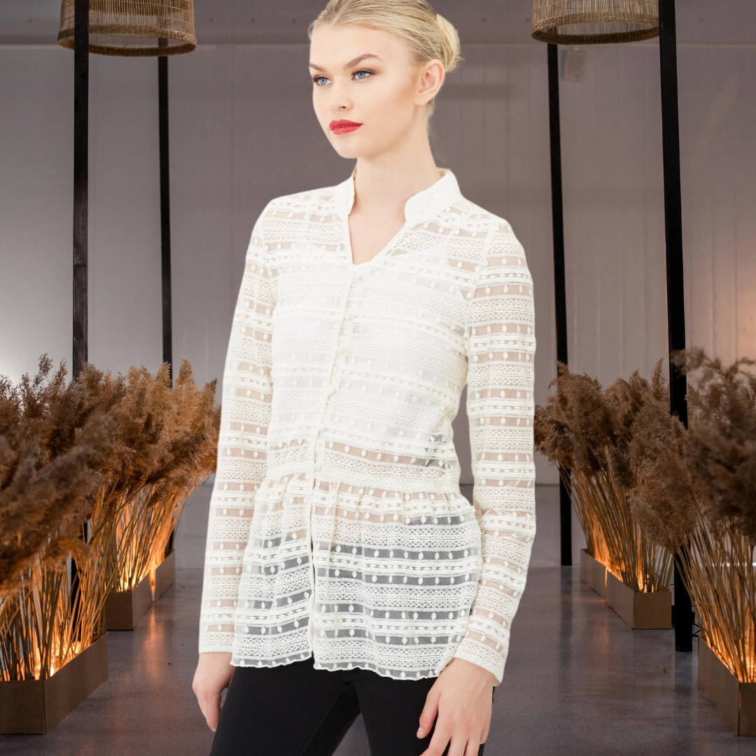 Hand-Beaded Tailored-Fit Blouse with Embroidery