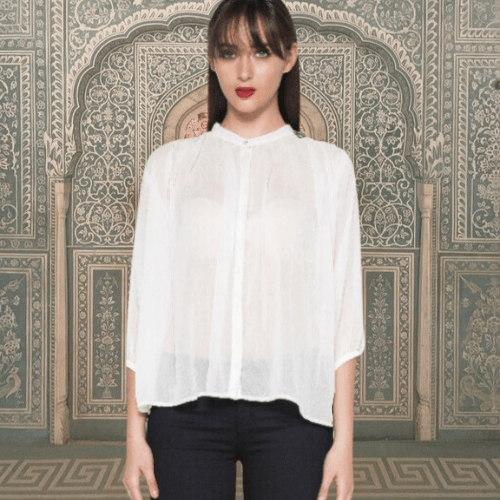Leaf Embroidered Sheer Top