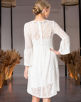 Hand-Beaded Lace Dress with 3/4 Sleeves