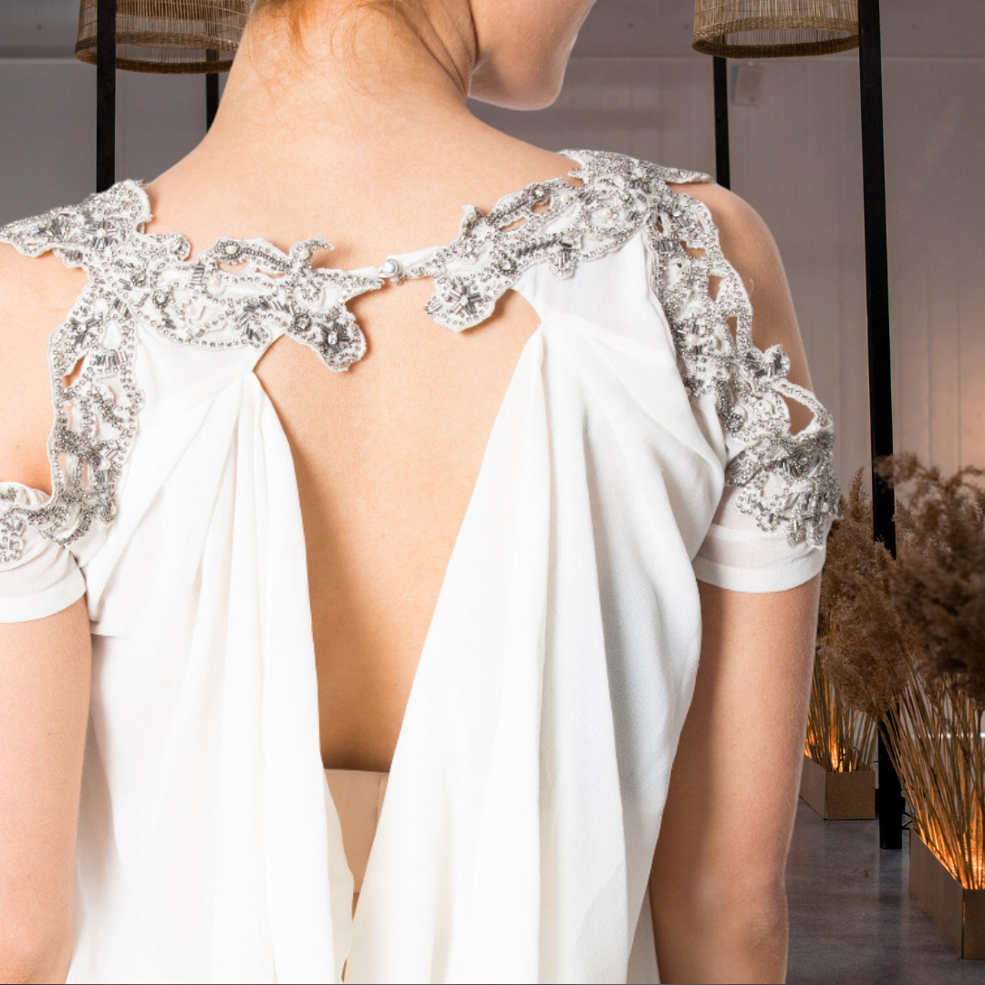 The Unique Draped Top with Intricate Beading