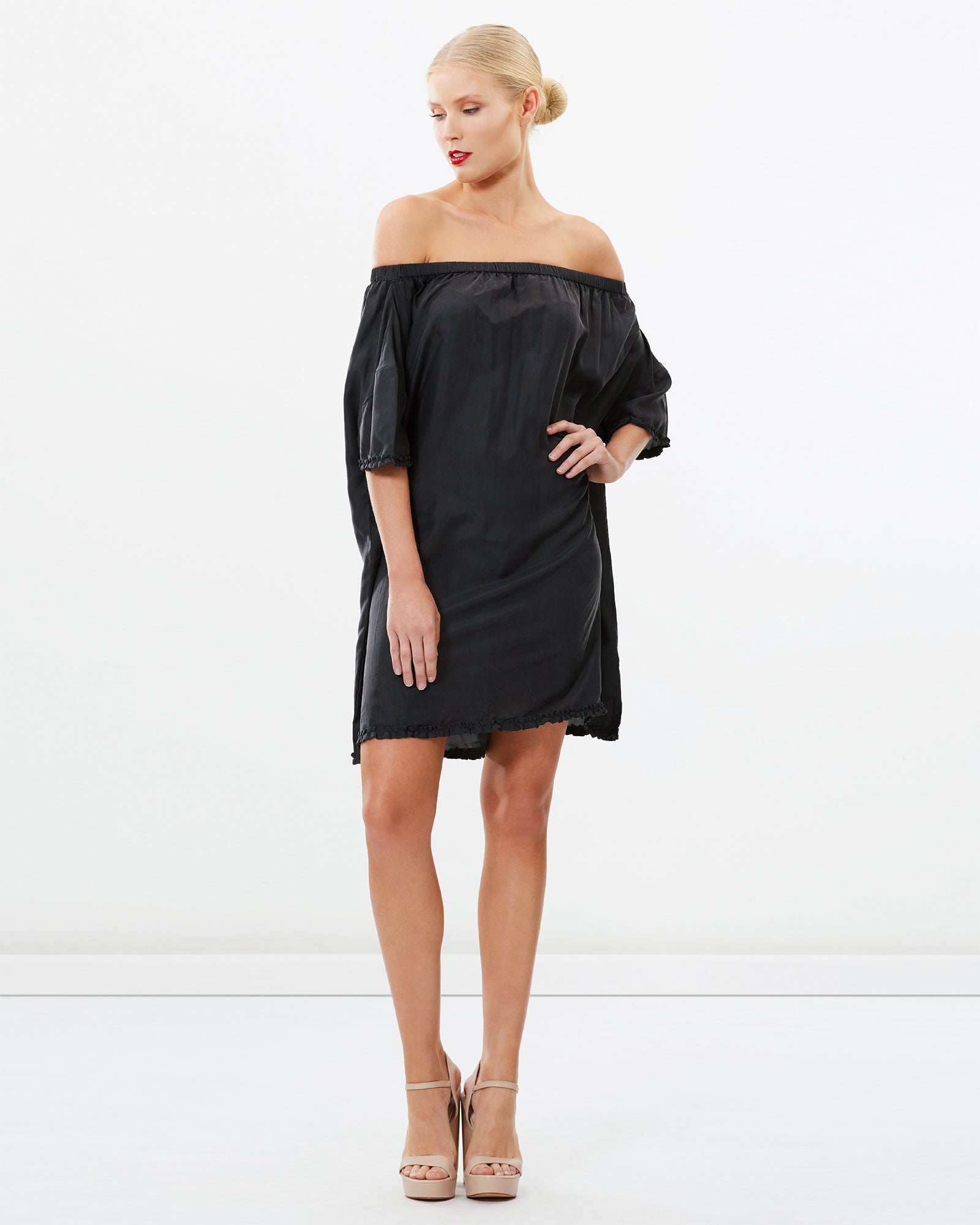 Off-Shoulder Sand Washed Silk Dress