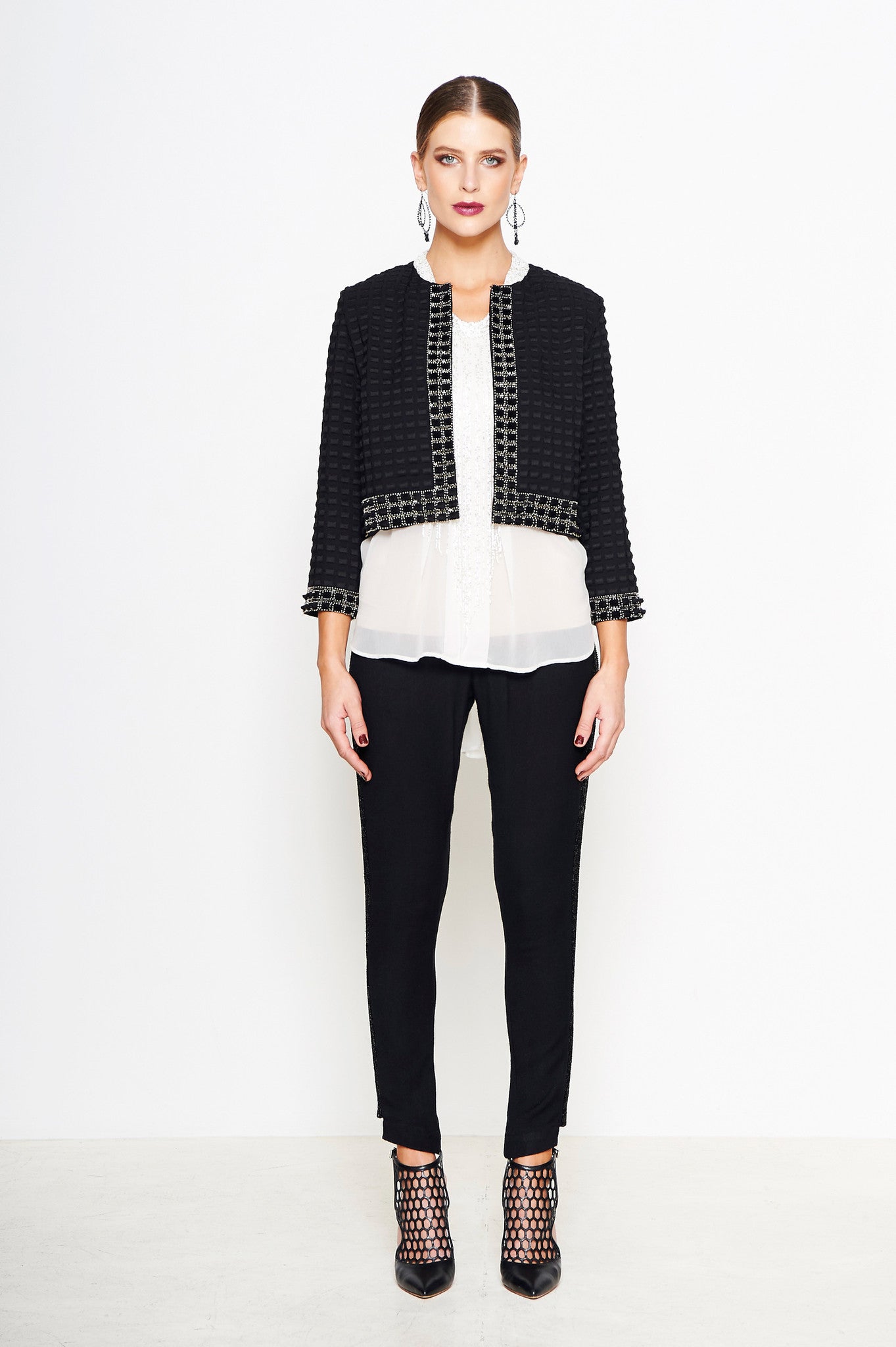 Square Embellished Crepe Jacket