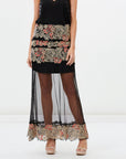 Spanish Carnation Embroidered Sheer Maxi Skirt