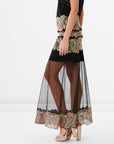 Spanish Carnation Embroidered Sheer Maxi Skirt