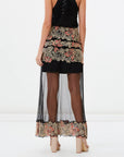 Spanish Carnation Embroidered Sheer Maxi Skirt