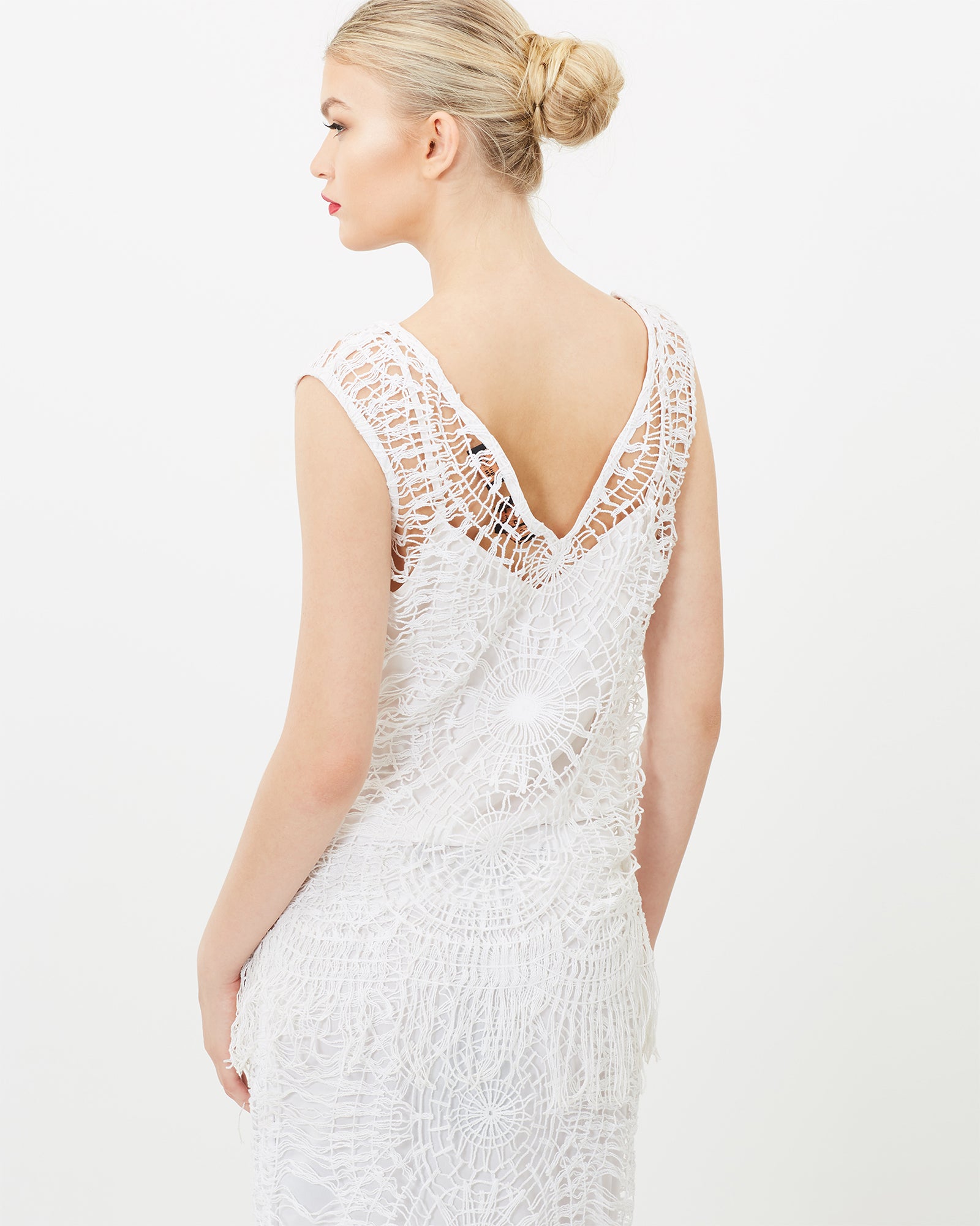 Spiderweb Hand-Beaded Neckline  Fringe Top