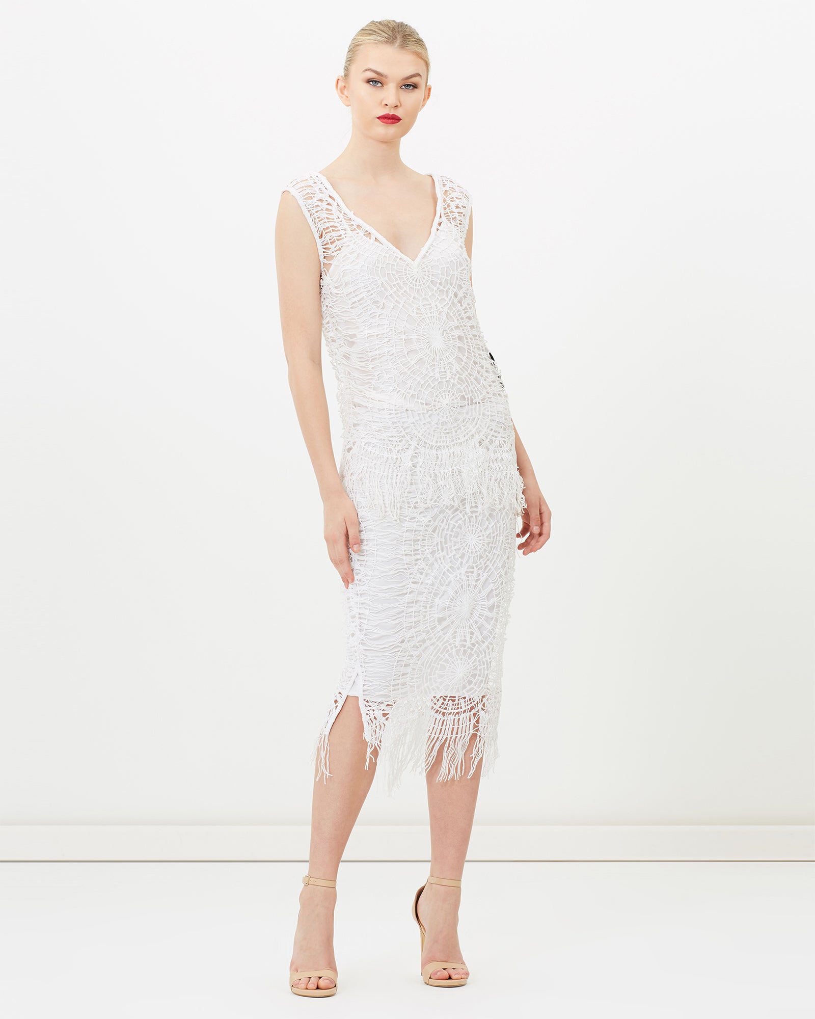 Spiderweb Hand-Beaded Neckline  Fringe Top