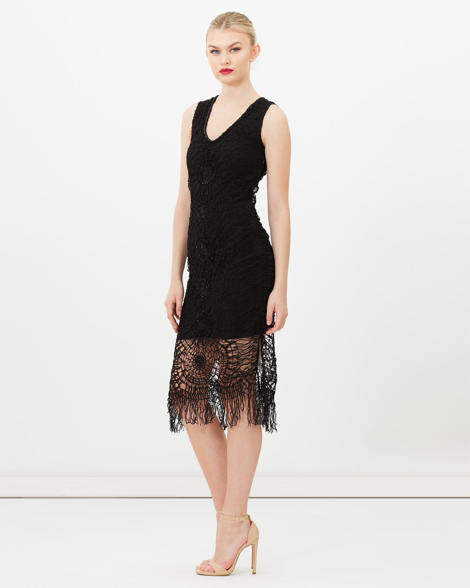Spiderweb Hand Beaded Fringe Dress