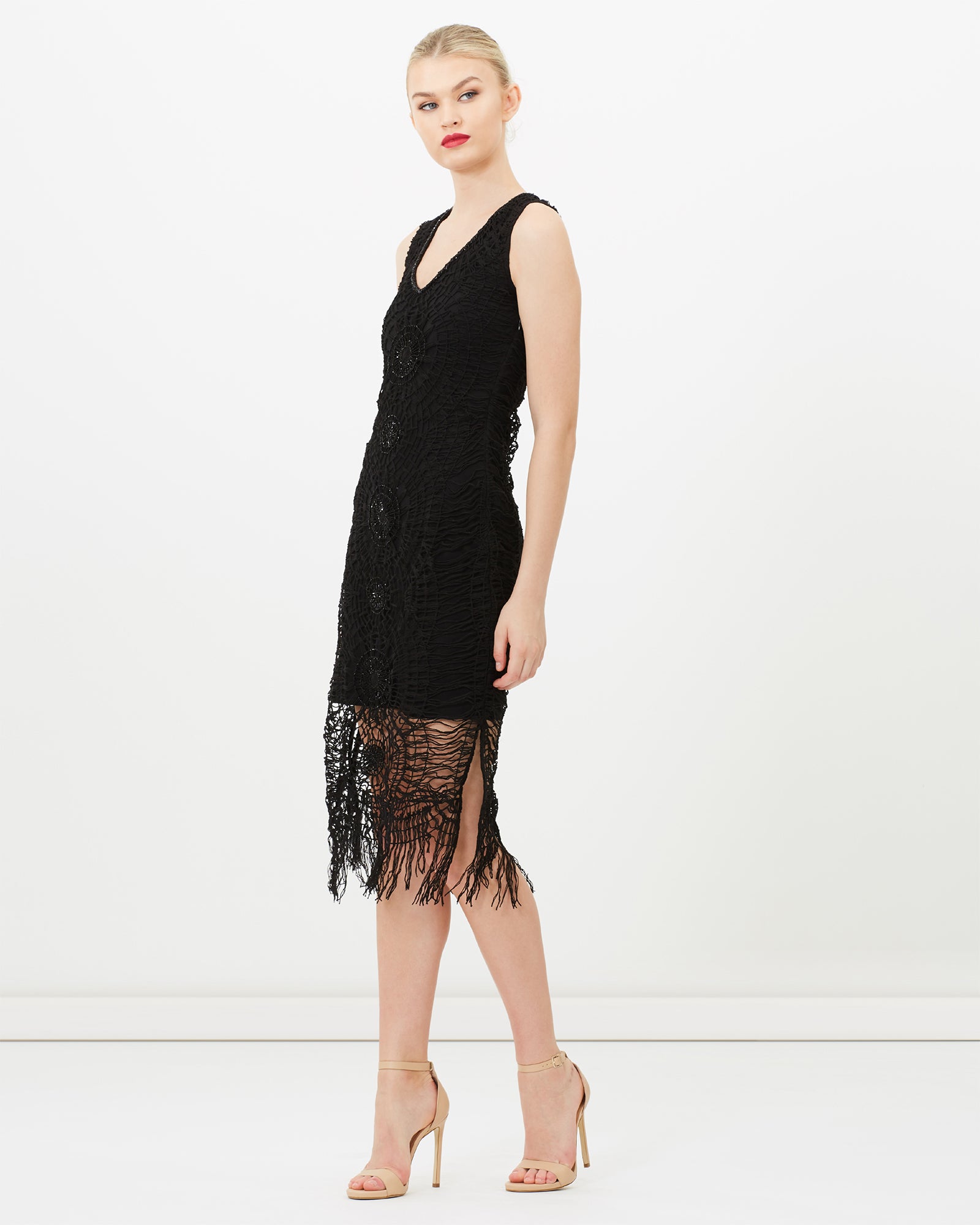 Spiderweb Hand Beaded Fringe Dress