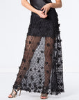 Mesh Beaded Maxi Skirt With Hand-Sewn Floral Structures