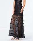 Mesh Beaded Maxi Skirt With Hand-Sewn Floral Structures