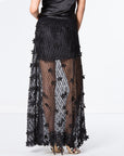 Mesh Beaded Maxi Skirt With Hand-Sewn Floral Structures