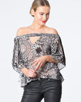 Off-Shoulder Hand Beaded Printed Top