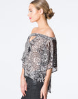 Off-Shoulder Hand Beaded Printed Top