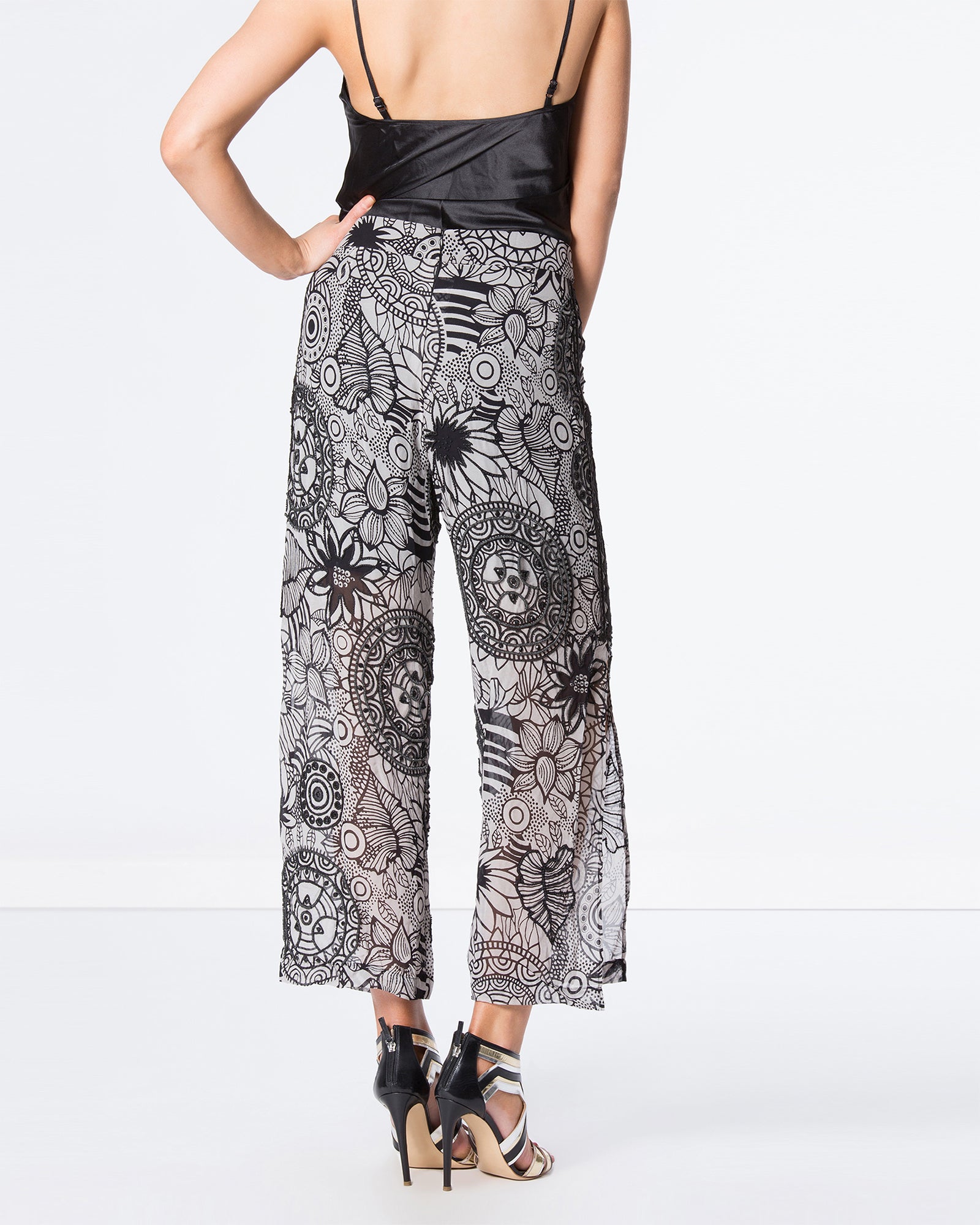 Printed Hand Beaded Crop Pants