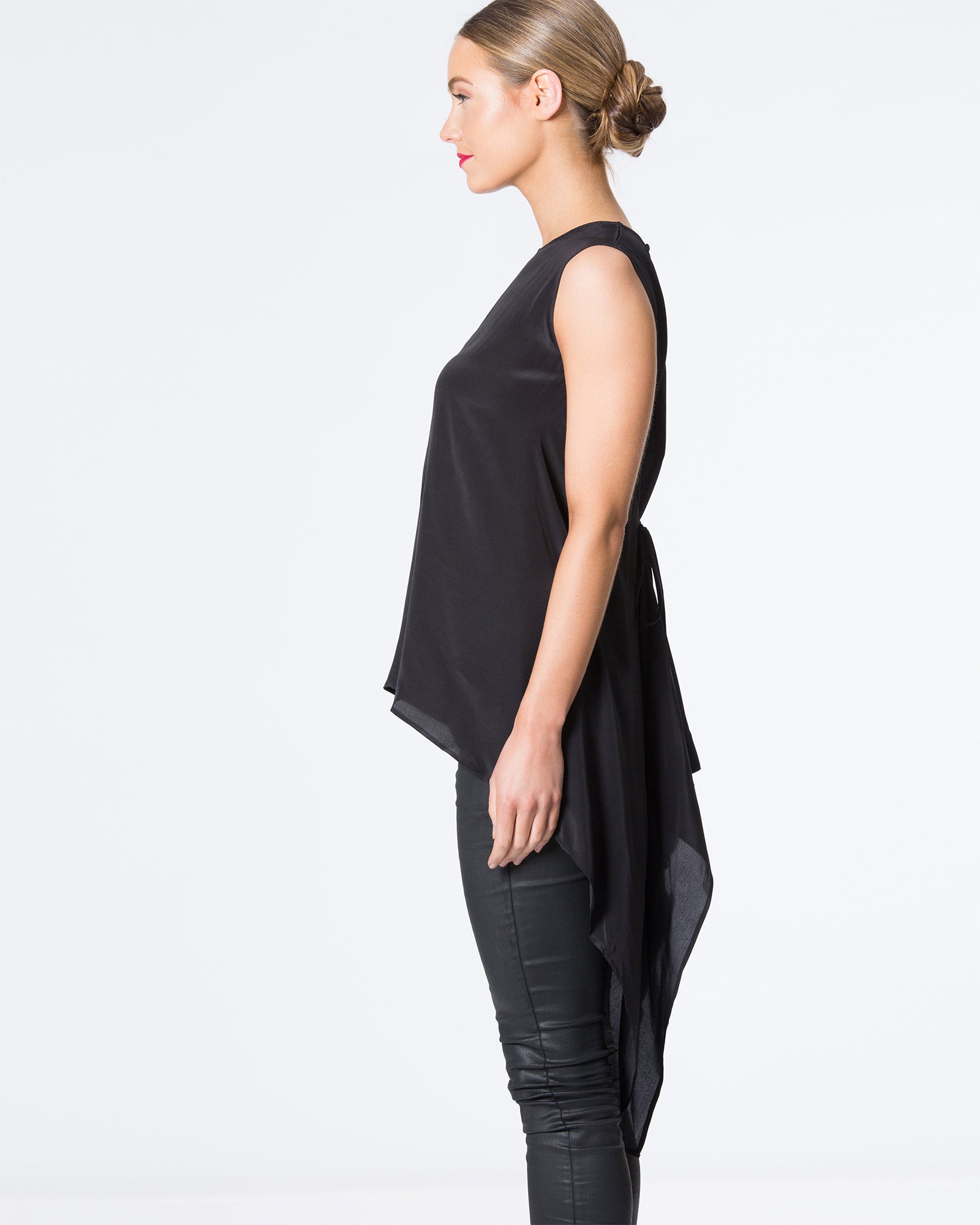 Silk Batwing Top with Draping Sides and Keyhole Back