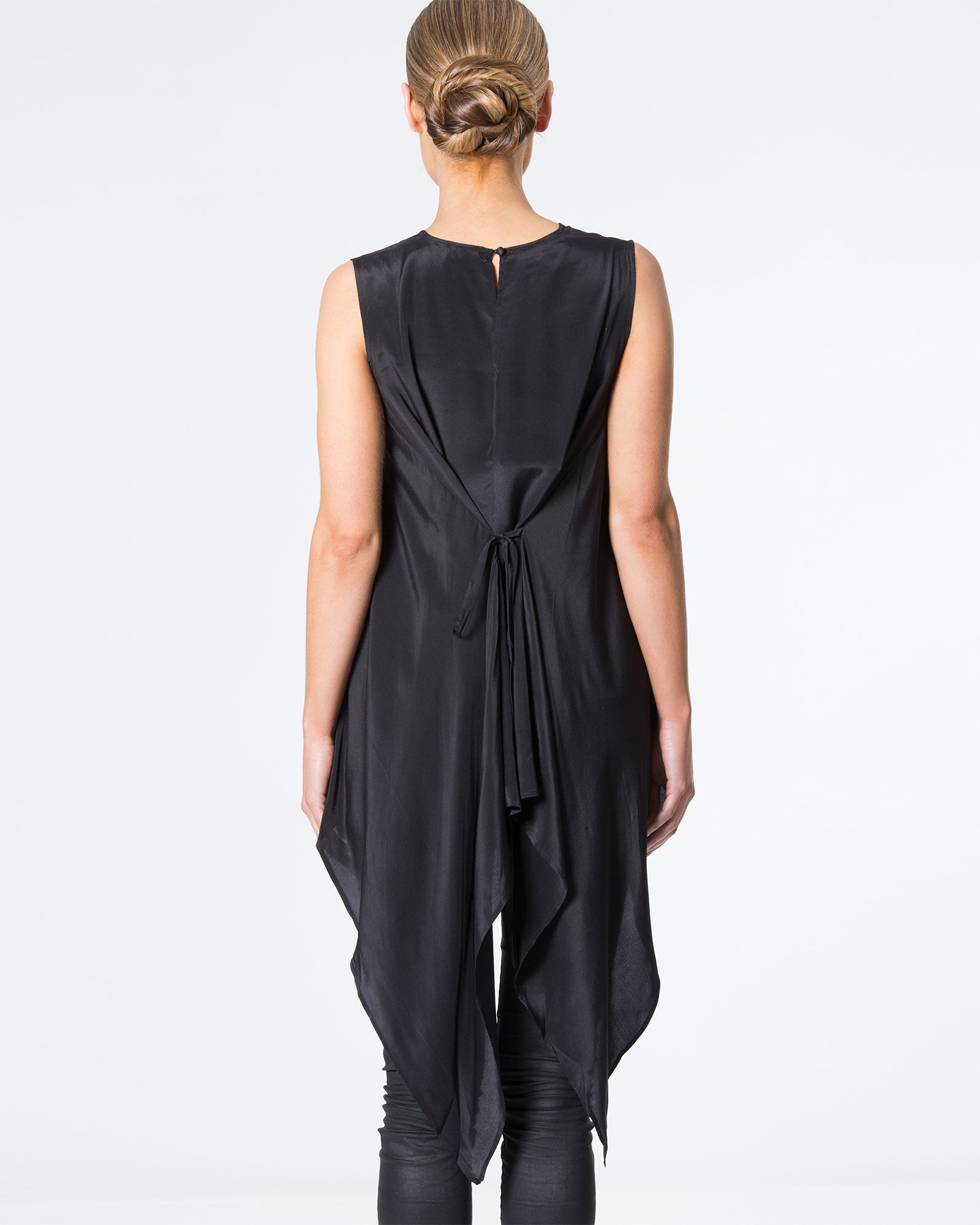 Silk Batwing Top with Draping Sides and Keyhole Back