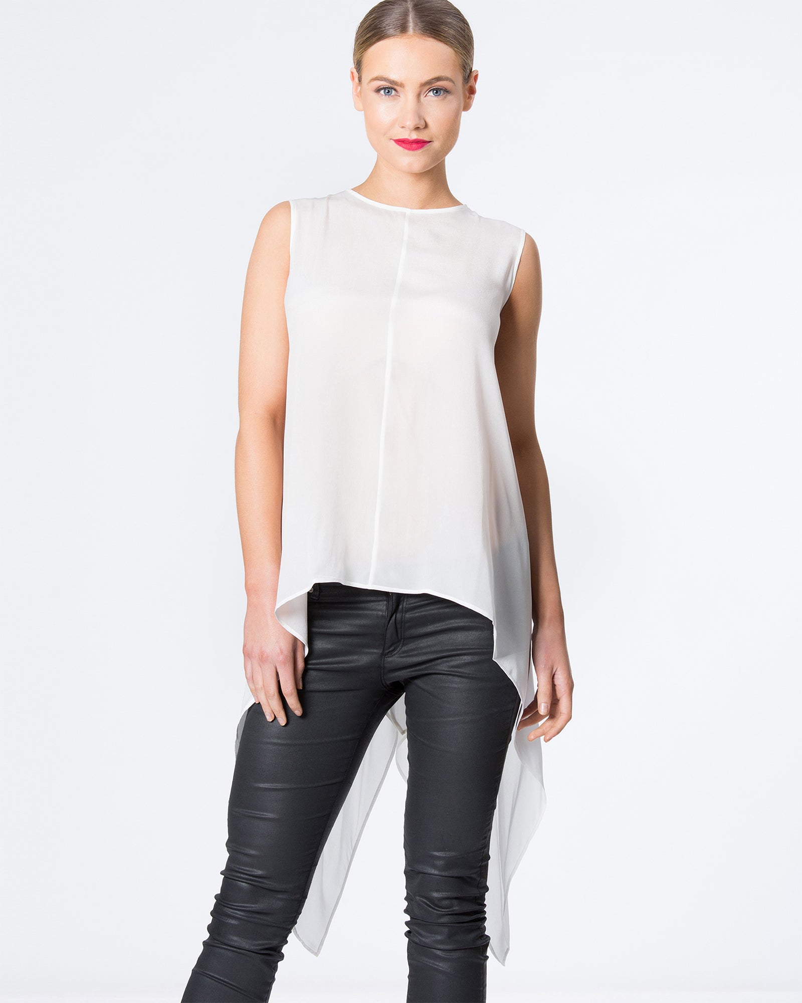 Silk Batwing Top with Draping Sides and Keyhole Back