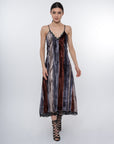 Striped Velvet Dress with Hand-Beaded Detail