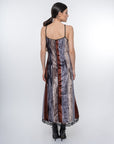 Striped Velvet Dress with Hand-Beaded Detail