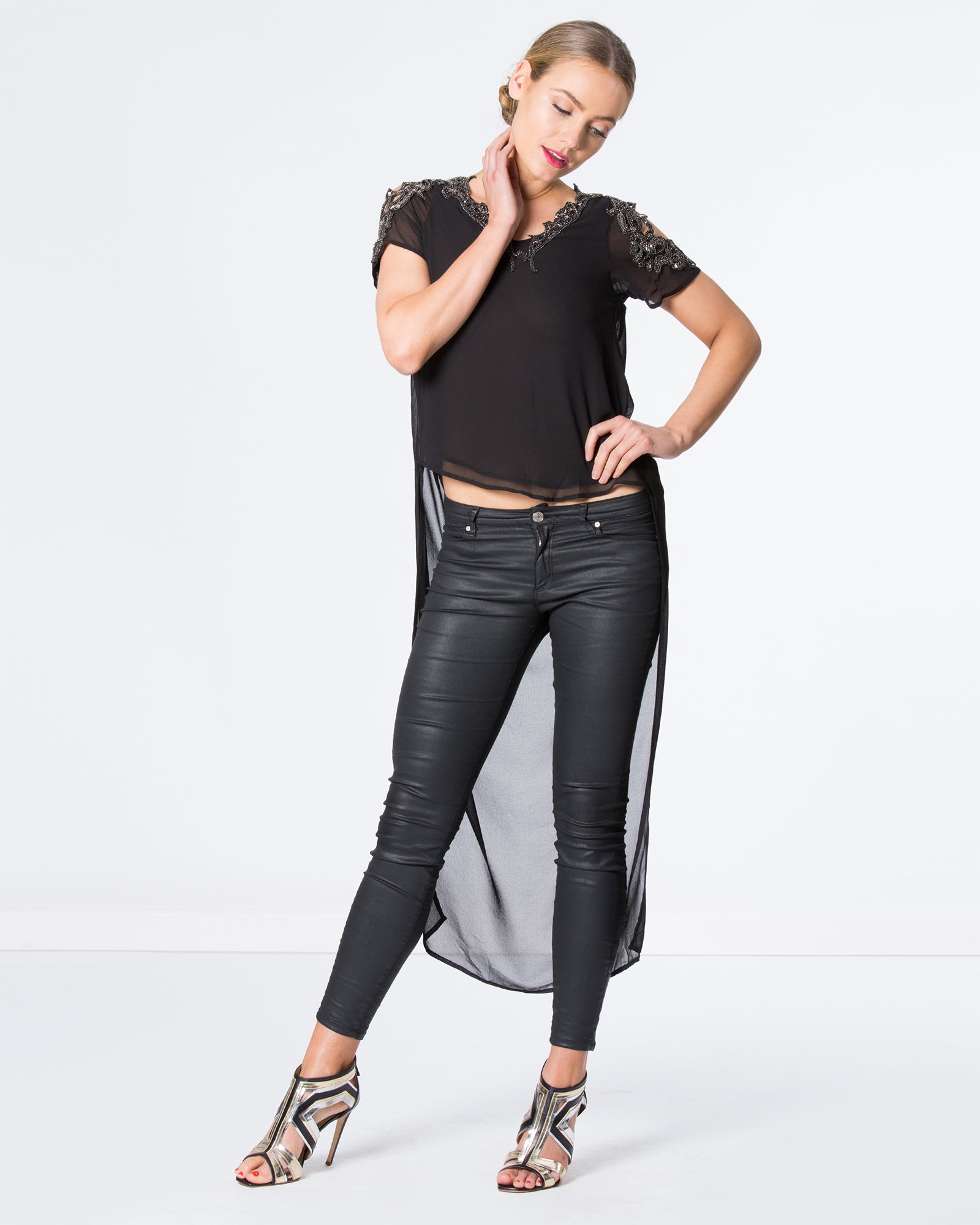 The Unique Draped Top with Intricate Beading