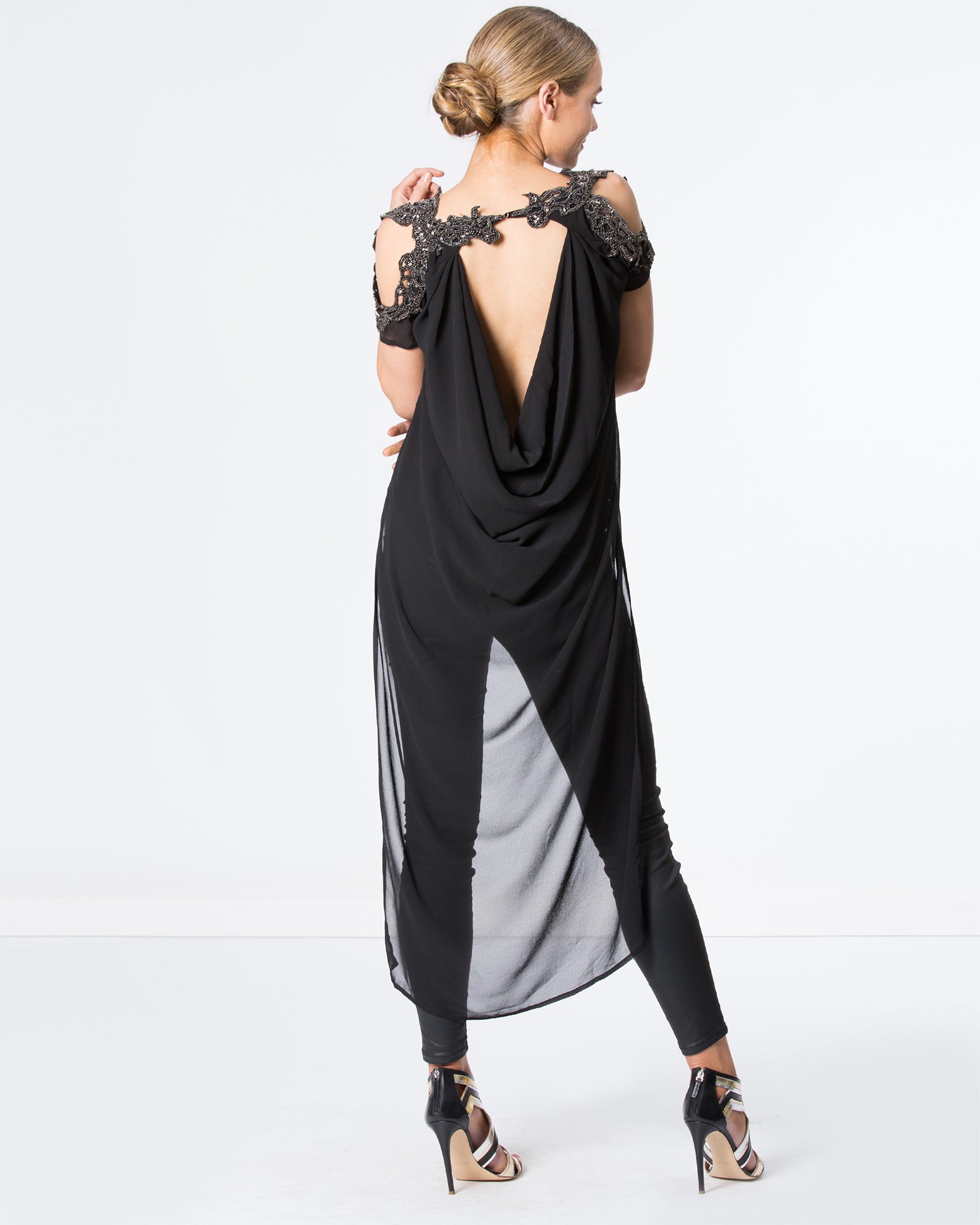The Unique Draped Top with Intricate Beading