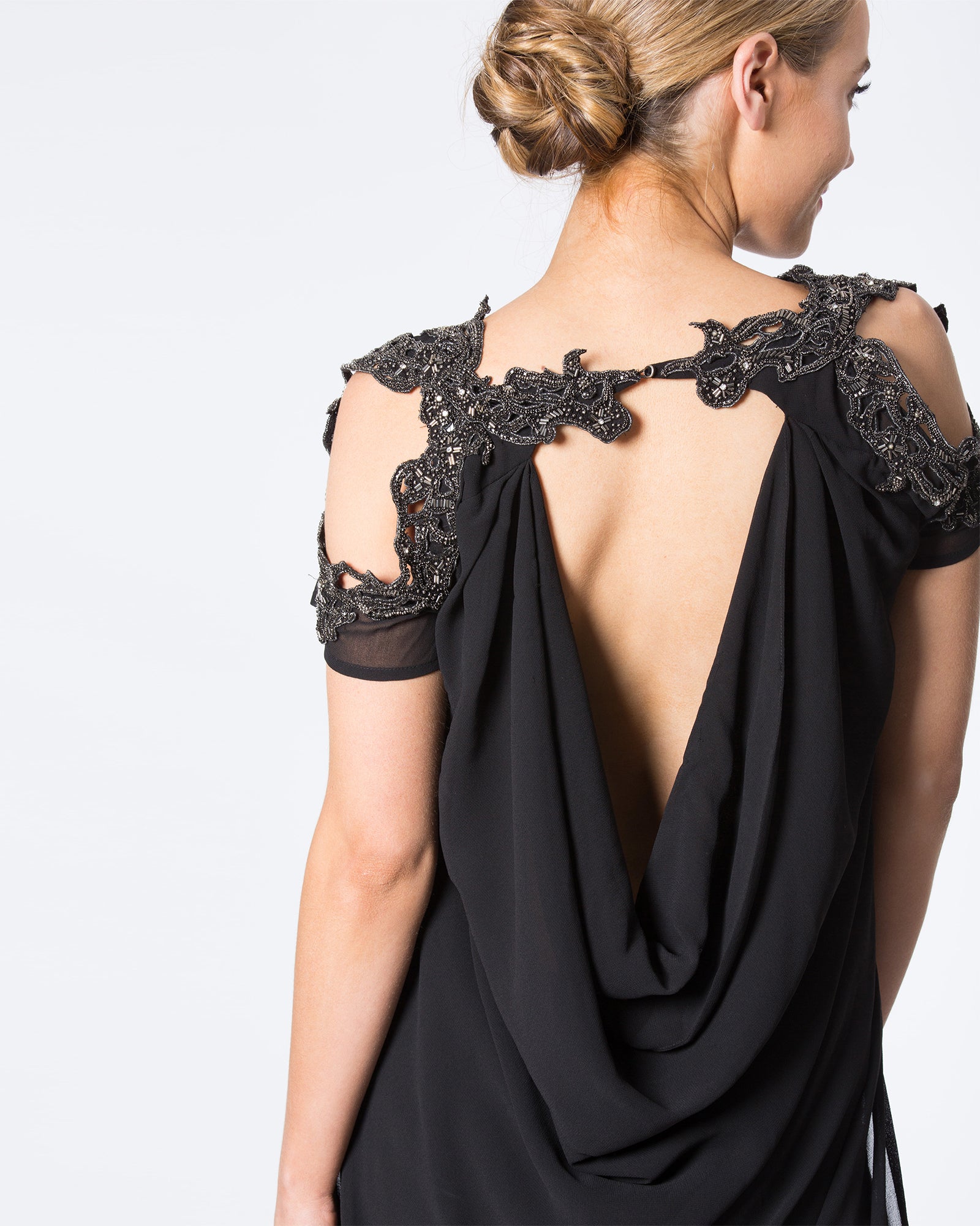 The Unique Draped Top with Intricate Beading