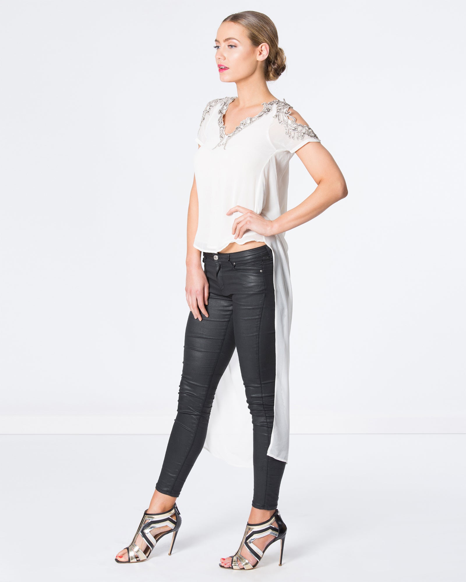 The Unique Draped Top with Intricate Beading